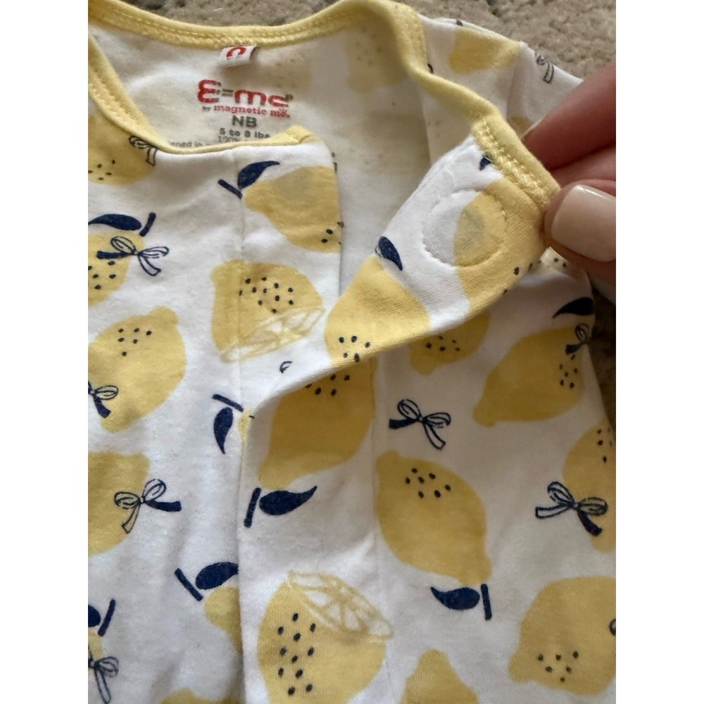 Magnetic Me 100% Cotton White Yellow Lemon Footie One-Piece Newborn 5-8 lb - Picture 5 of 7